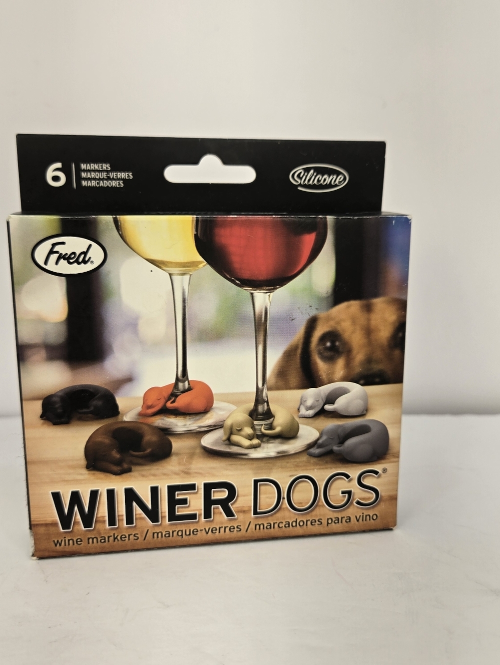 Fred Winer Dogs Set of 6 Wiener Dogs Dachshund Wine Glass Markers.